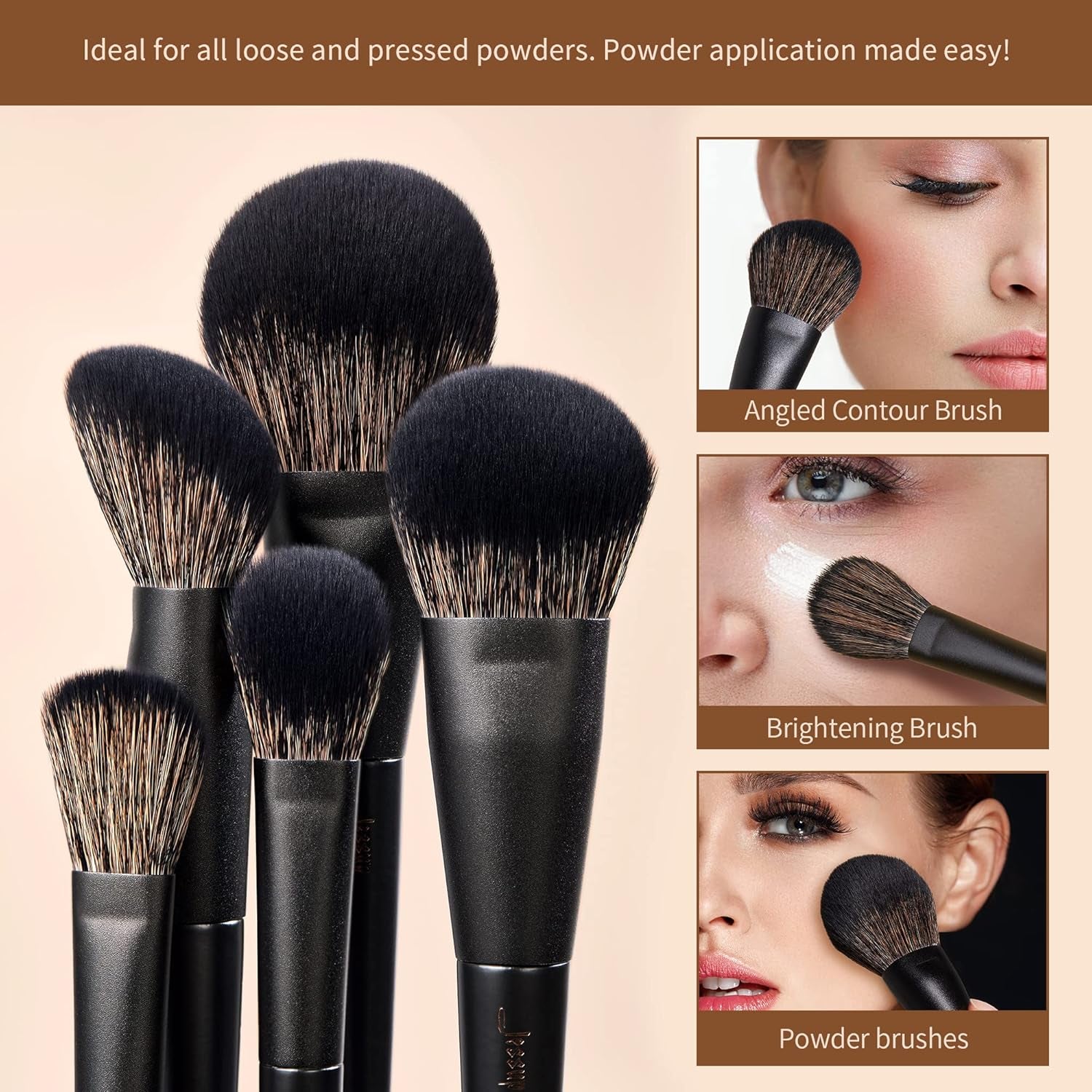 Professional 14-Piece Makeup Brush Set - Black Kabuki, Foundation, Eyeshadow, Contour, Concealer, Powder, Eyeliner, Crease, Eyebrow, and Blending Brushes, Model T336