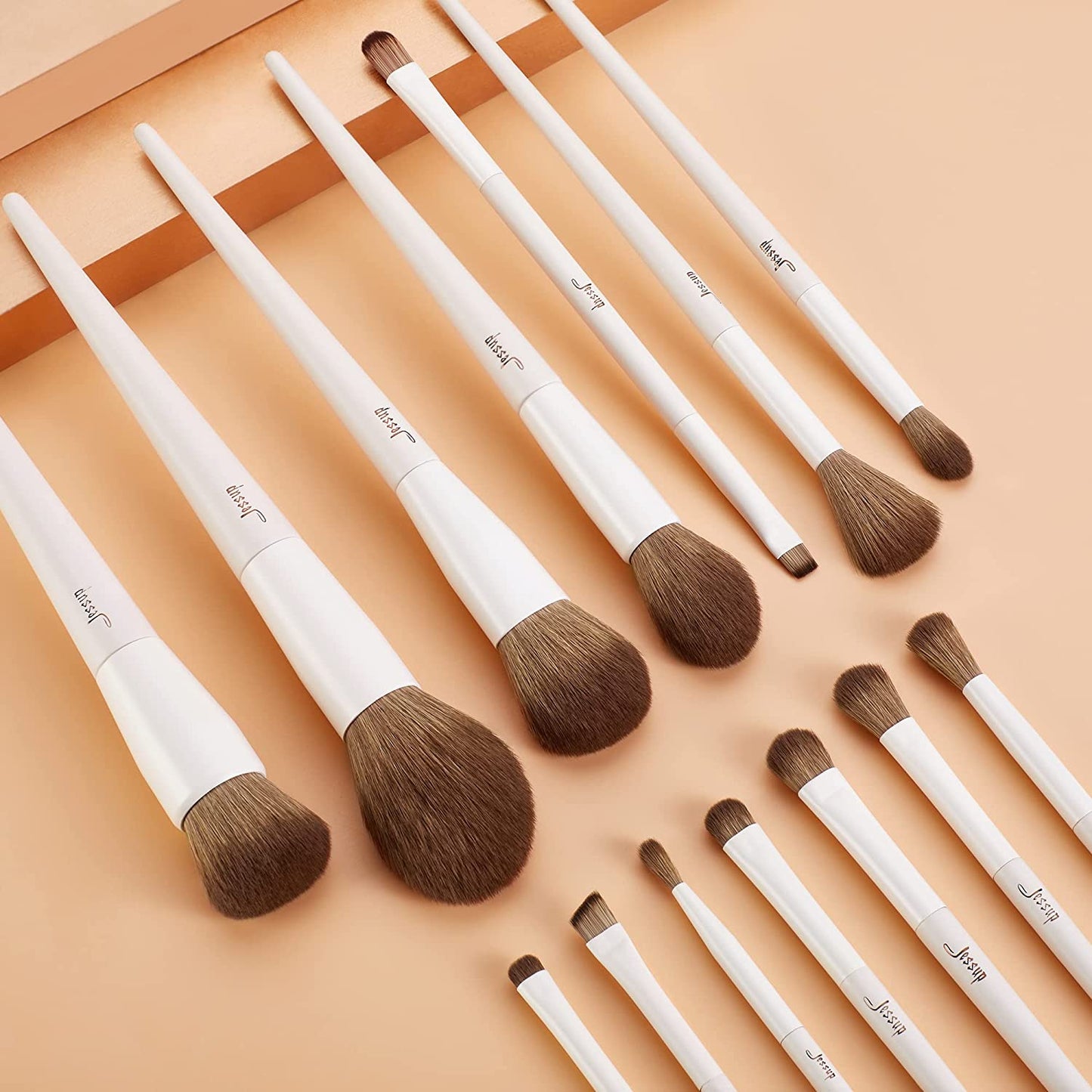 14-Piece Premium Synthetic Makeup Brush Set - Light Grey T329 for Powder, Foundation, Contour, Blush, Concealer, Eye Shadow, Blending, and Liner