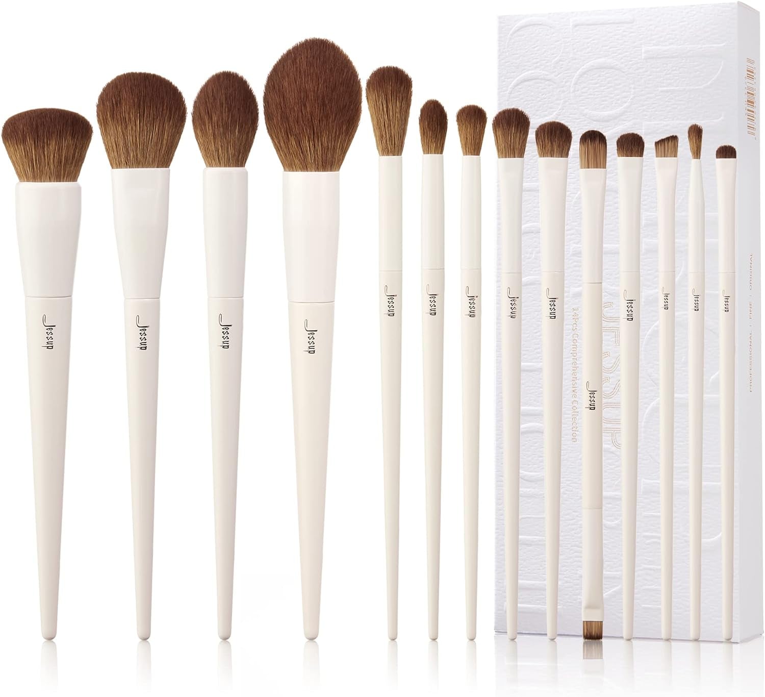 14-Piece Premium Synthetic Makeup Brush Set - Light Grey T329 for Powder, Foundation, Contour, Blush, Concealer, Eye Shadow, Blending, and Liner