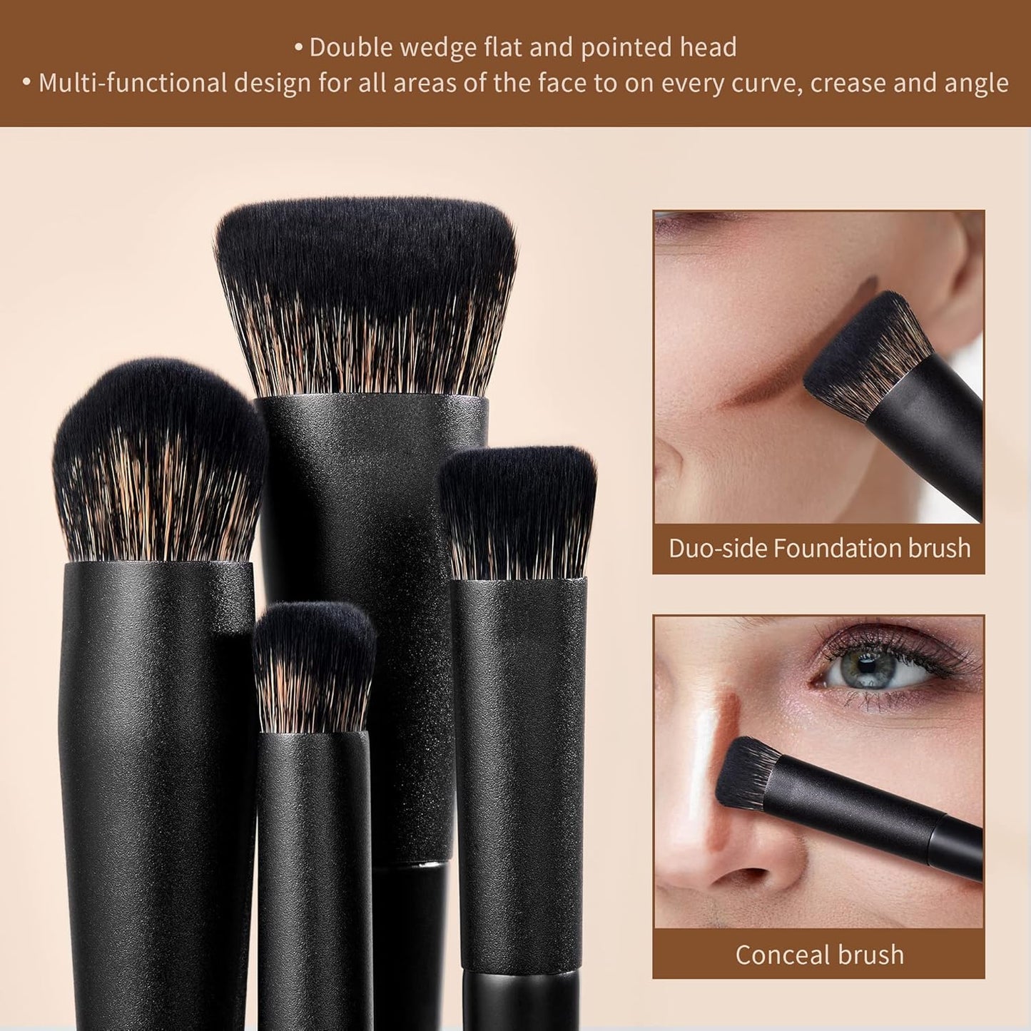 Professional 14-Piece Makeup Brush Set - Black Kabuki, Foundation, Eyeshadow, Contour, Concealer, Powder, Eyeliner, Crease, Eyebrow, and Blending Brushes, Model T336