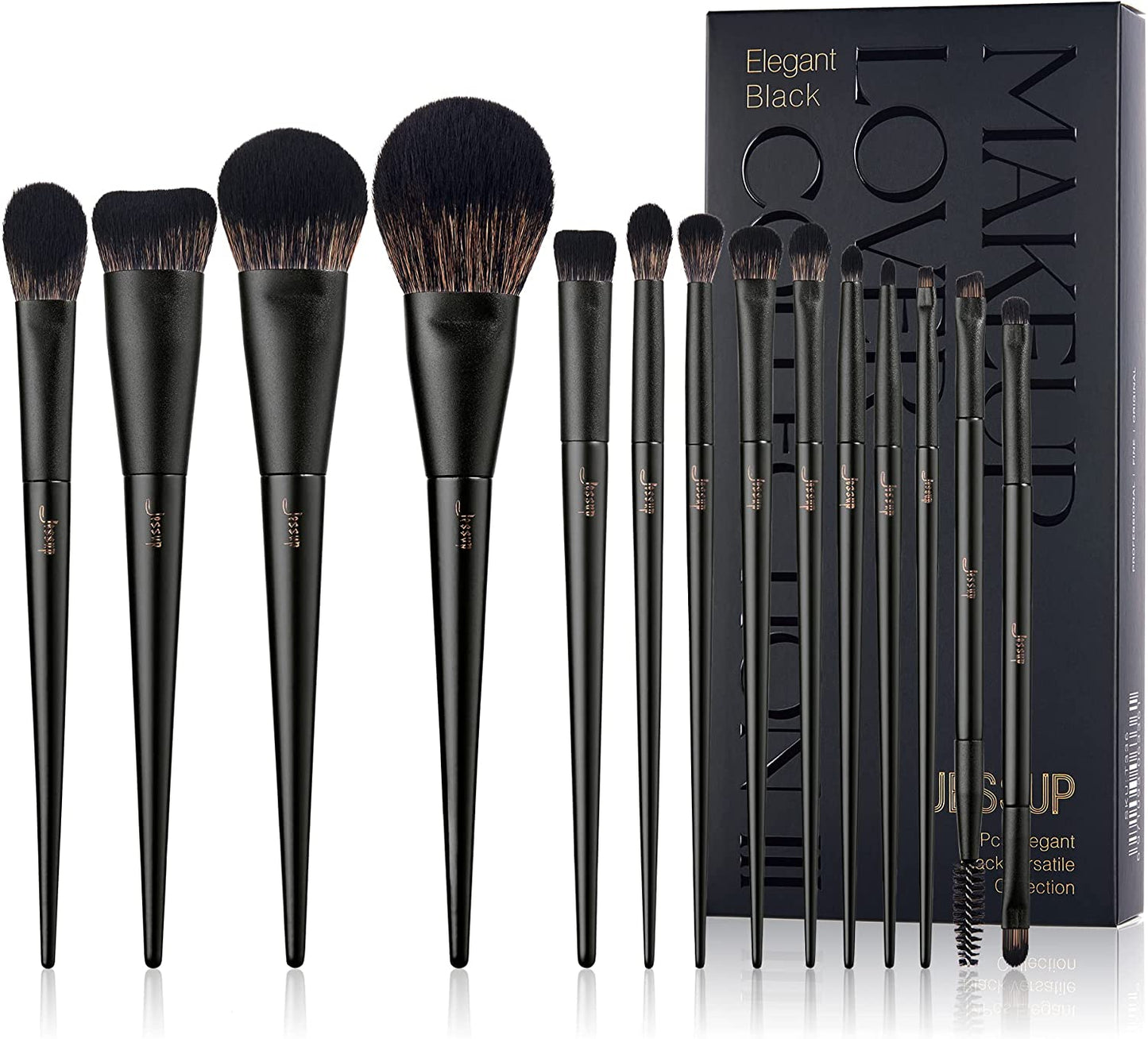 Professional 14-Piece Makeup Brush Set - Black Kabuki, Foundation, Eyeshadow, Contour, Concealer, Powder, Eyeliner, Crease, Eyebrow, and Blending Brushes, Model T336